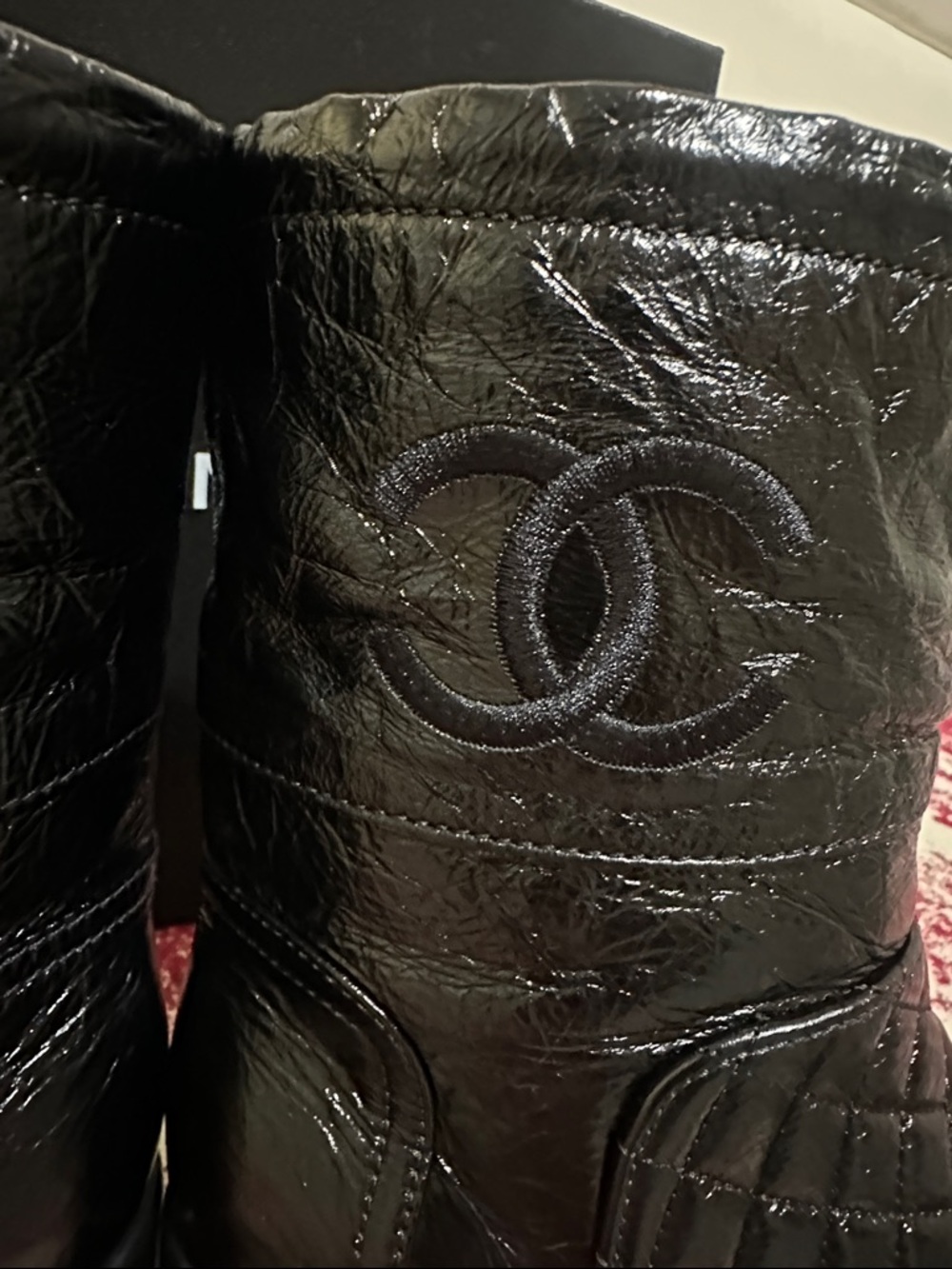 CHANEL Black Quilted Crumpled Calfskin Leather Short Boots with CC Logo - Picture 6 of 15